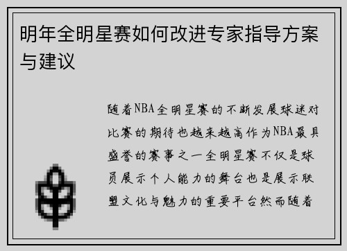 明年全明星赛如何改进专家指导方案与建议